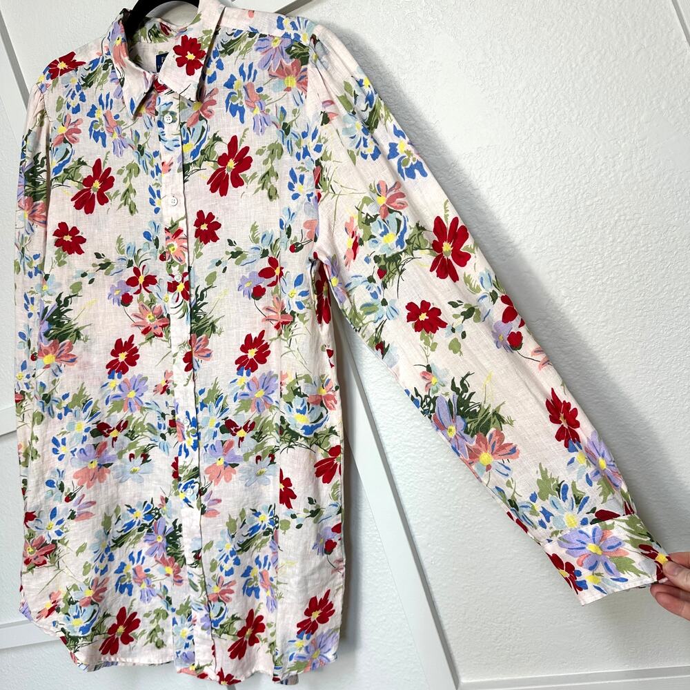 Polo Ralph Lauren Floral Linen Shirt Tunic Button Up Collared Blouse - Picture 2 of 10